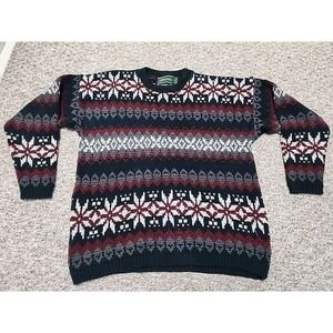 Landscape Men's Medium Crew Neck Fair Isle Sweater Made in USA Black Vintage